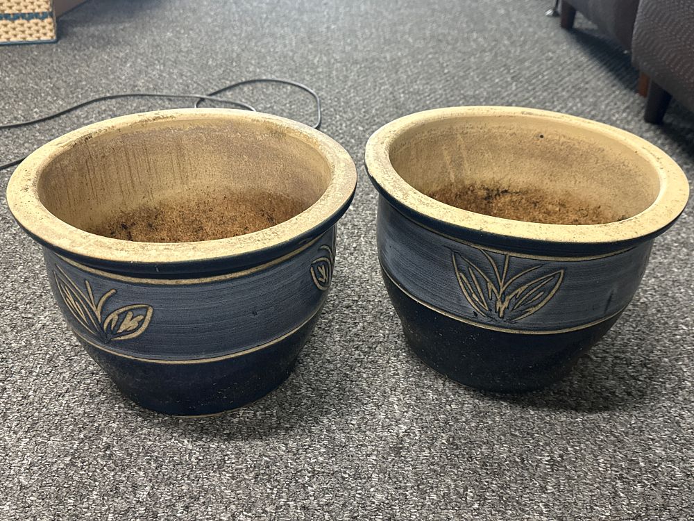Lot 130: A pair of two-tone blue ceramic stoneware garden planters