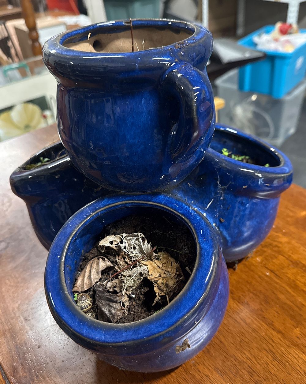 Lot 217: A cobalt blue glazed ceramic multi-pocket herb planter