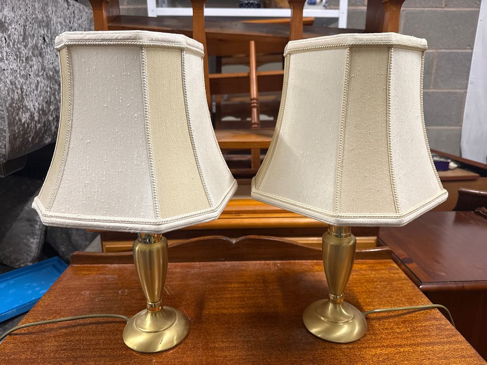 Lot 219: A pair of vintage brushed brass finish table lamps