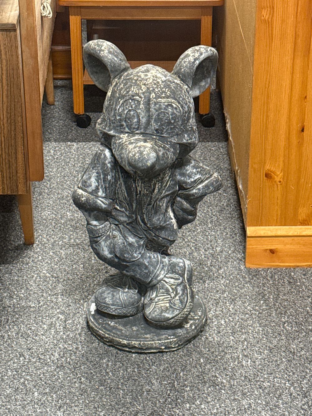 Lot 237: A cast stone garden statue of (Mickey Mouse) a cartoon mouse.