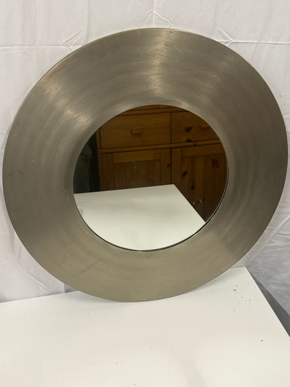 Lot 248: Heavy Brass Framed Round Mirror by Habitat