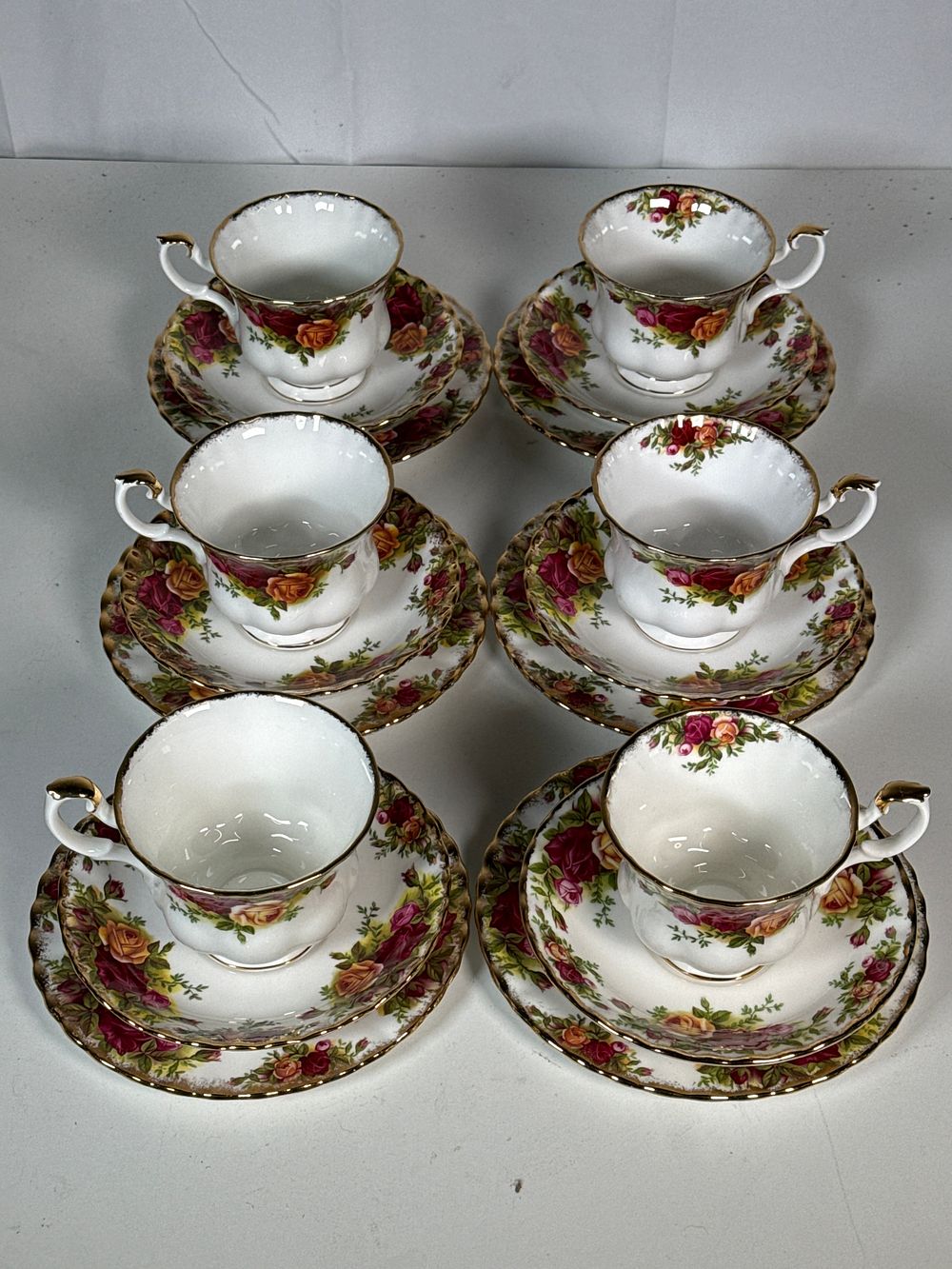 Lot 259: A set of six Royal Albert Old Country Roses teacups and saucers
