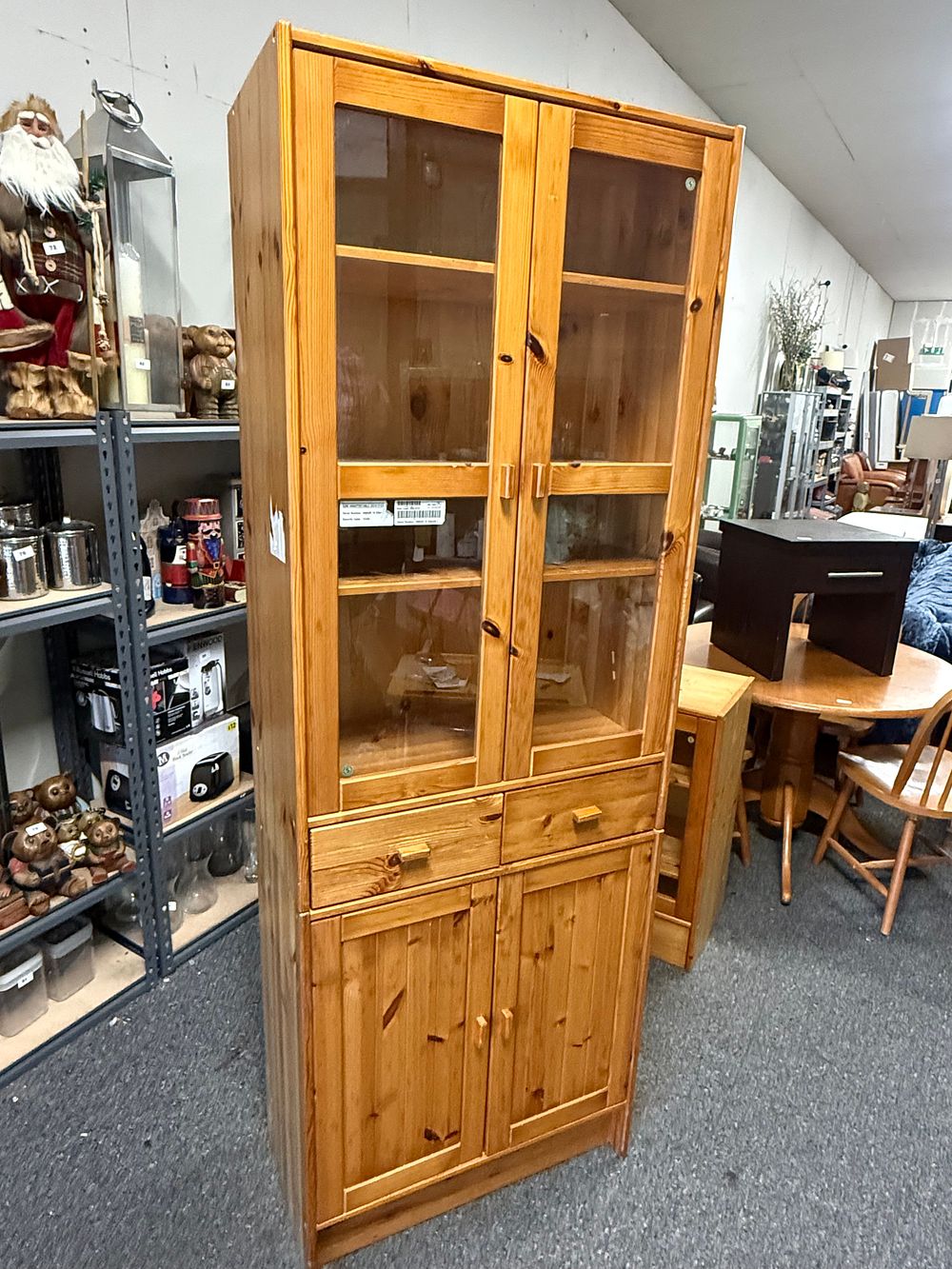 Lot 303: A two part pine display cabinet and sideboard