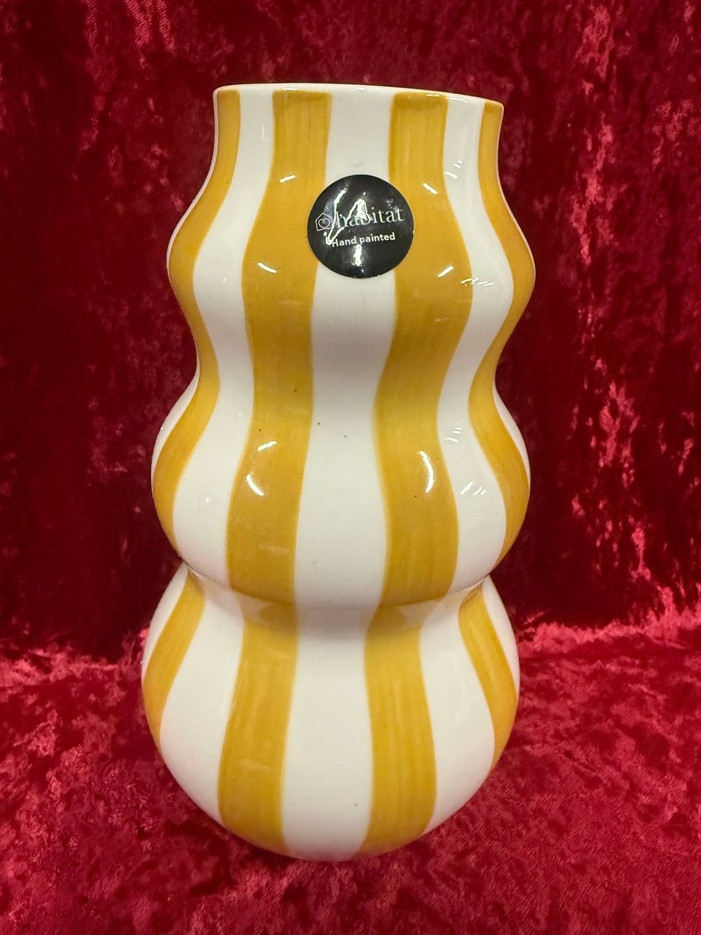 Lot 9: NEW Habitat Hand Painted Yellow and White Striped Ceramic Vase