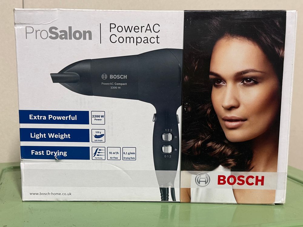 Lot 3: NEW A boxed Bosch ProSalon PowerAC Compact 2200W hair dryer