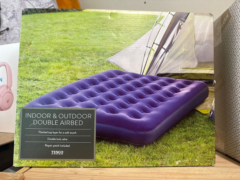 Lot 28: Tesco Indoor and Outdoor Double Inflatable Airbed in Box
