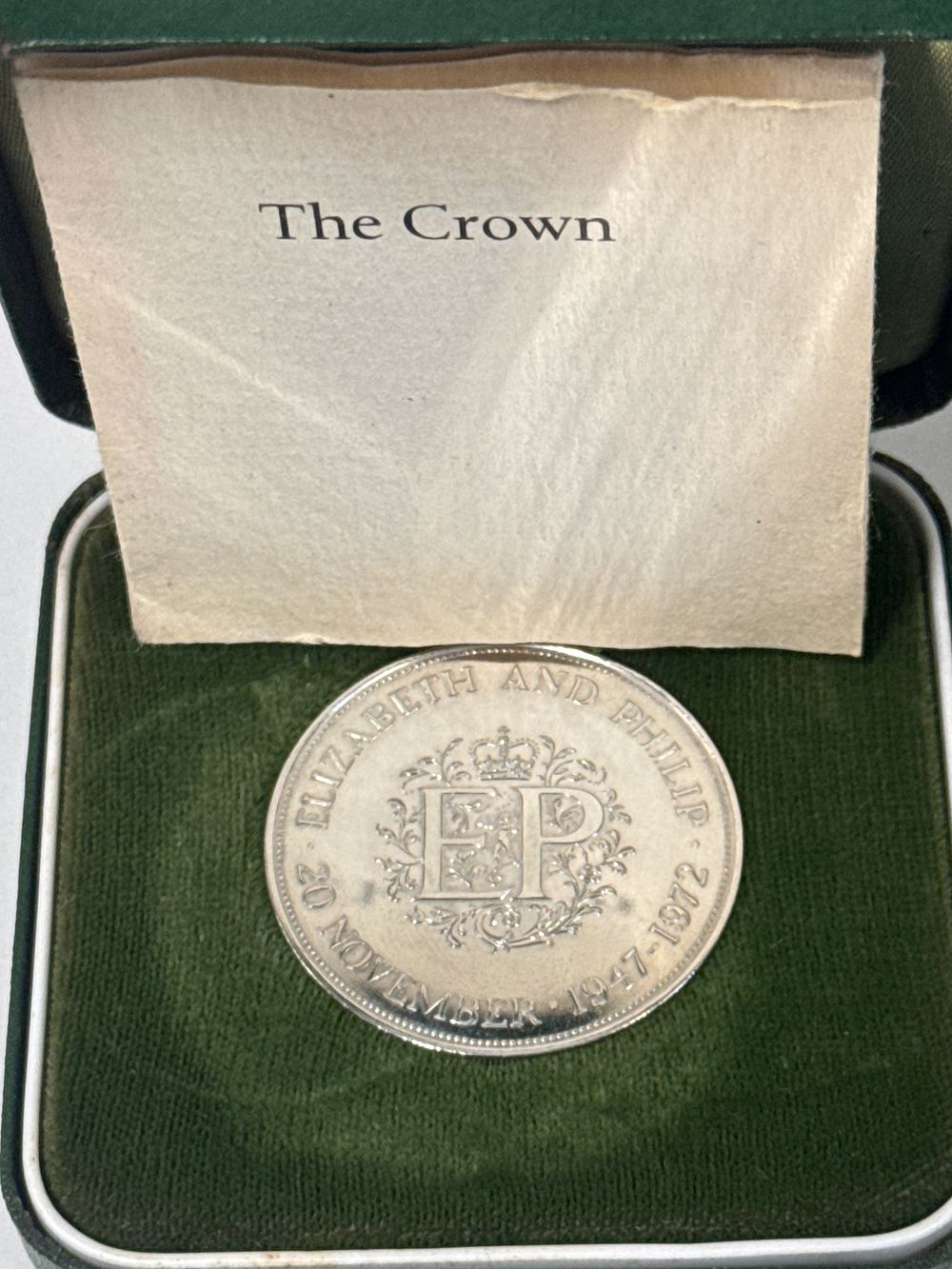 Lot 50: A 1972 UK Sterling Silver Proof Wedding Anniversary Crown