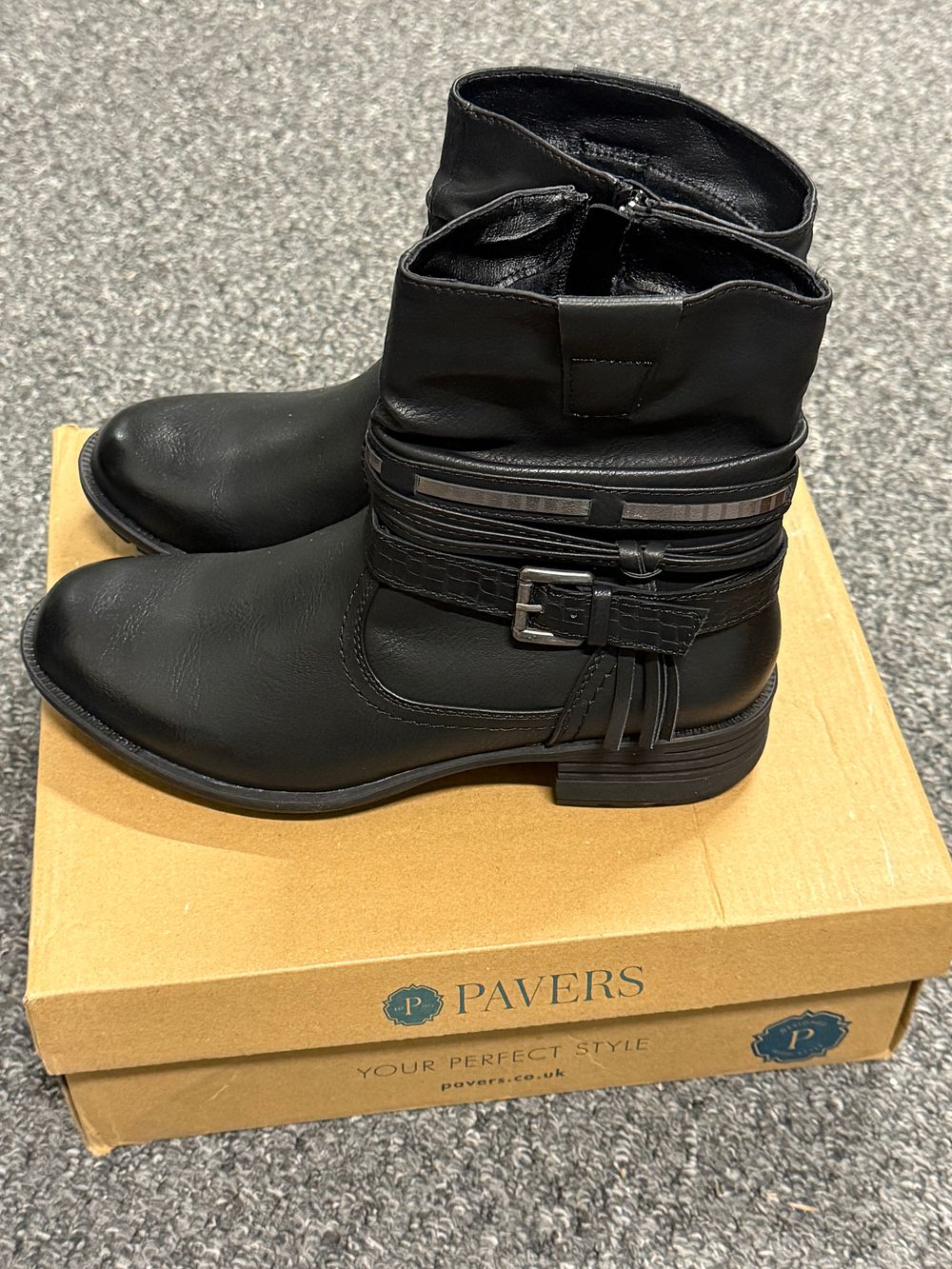 Lot 145: A pair of black women's slouch ankle boots by Pavers
