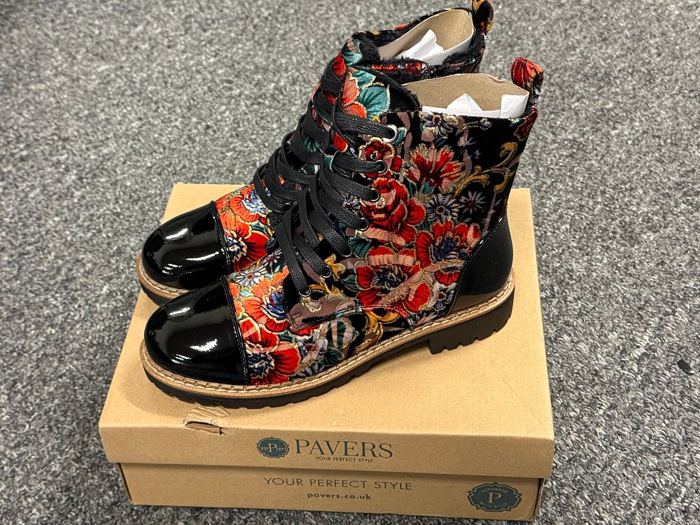 Lot 147: A pair of floral tapestry Pavers lace-up combat boots