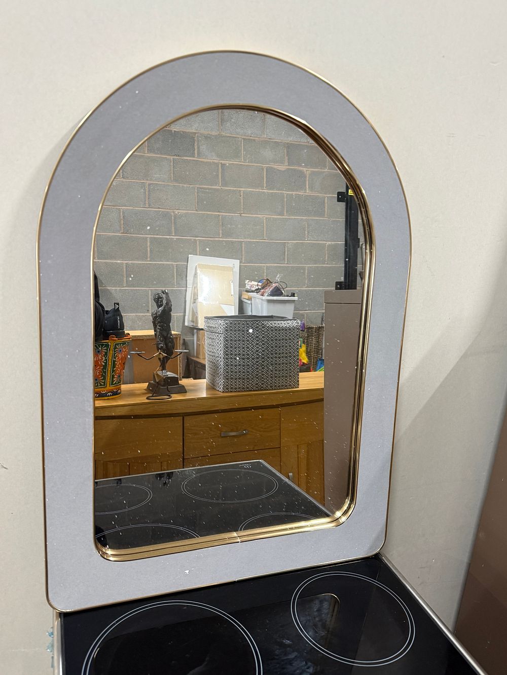 Lot 246: Contemporary Arched Wall Mirror with Grey and Gold Frame