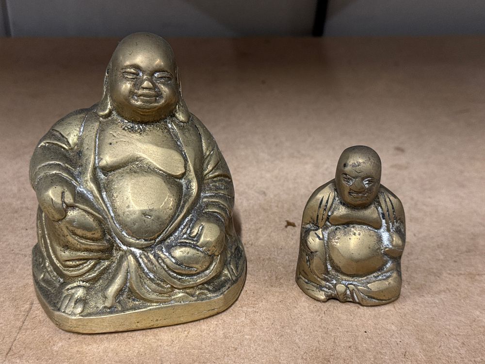 Lot 266: Two cast brass figurines of the seated Laughing Buddha