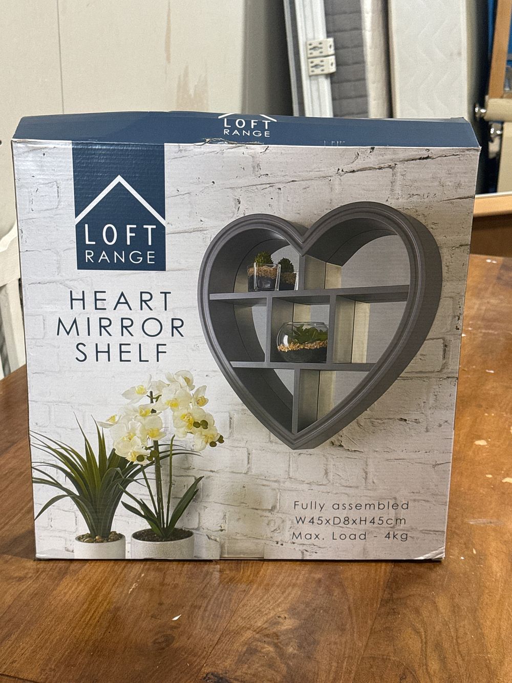 Lot 280: Loft Range Grey Heart Mirror Shelf in Original Packaging