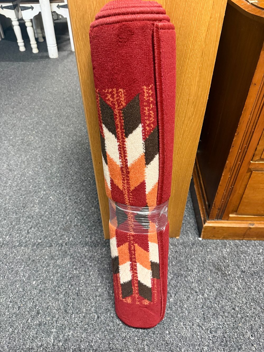 Lot 287: A Southwestern Style Geometric Pattern Red Runner Rug