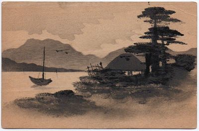 Деревянная открытка. Японский пейзаж