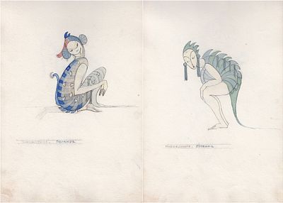 Парные эскизы костюмов к спектаклю "Наваждение". Автор Т.Я.Желудева-Минасьян. 1926 г. Тамара 