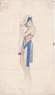 Эскиз театрального костюма(1926 г). Тамара Яковлевна Желудева (1893 -1935). 
Тушь, акварель. 