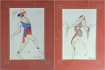 Парные эскизы костюмов "Юмореск" и "Сарказм". Автор Т.Я.Желудева-Минасьян. 1926 г. Тамара 