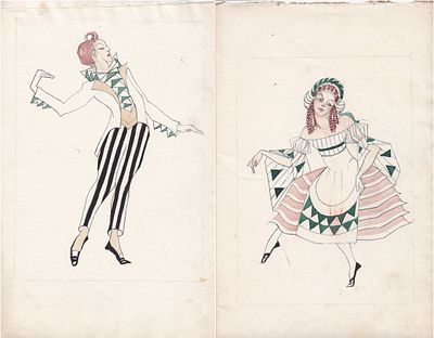 Парные эскизы костюмов к спектаклю "Наваждение". Автор Т.Я.Желудева-Минасьян. 1926 г. Тамара 