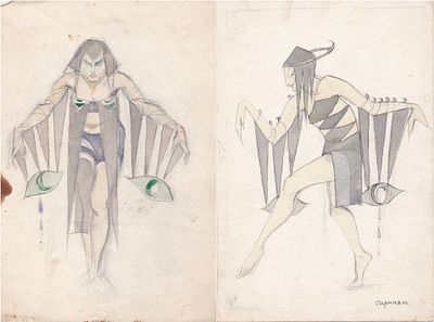 Парные эскизы костюмов к спектаклю "Наваждение". Автор Т.Я.Желудева-Минасьян. 1926 г. Тамара 