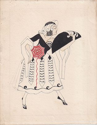 Эскиз театрального костюма "Дама с веером". Автор Т.Я.Желудева-Минасьян. 1926 г. Тамара 