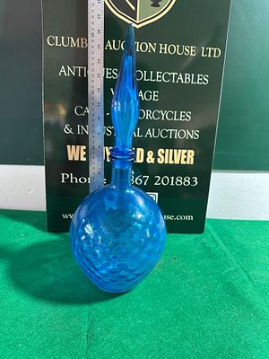 A Blue Empoli Italian Glass Genie Bottle Decanter. A blue Empoli Italian glass genie bottle 