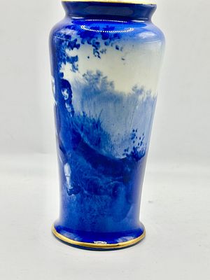 Royal Doulton Flow Blue 'Children in the Woods' Bone China Vase. A Royal Doulton Flow Blue 