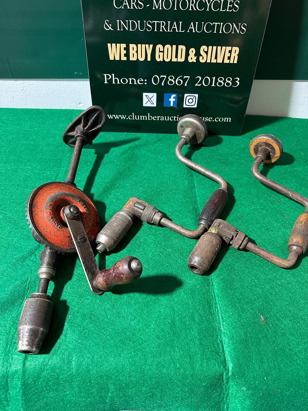 Three Antique or Vintage Manual Hand Drills, including a Stanley Breast Drill and Two Brace Drills. 