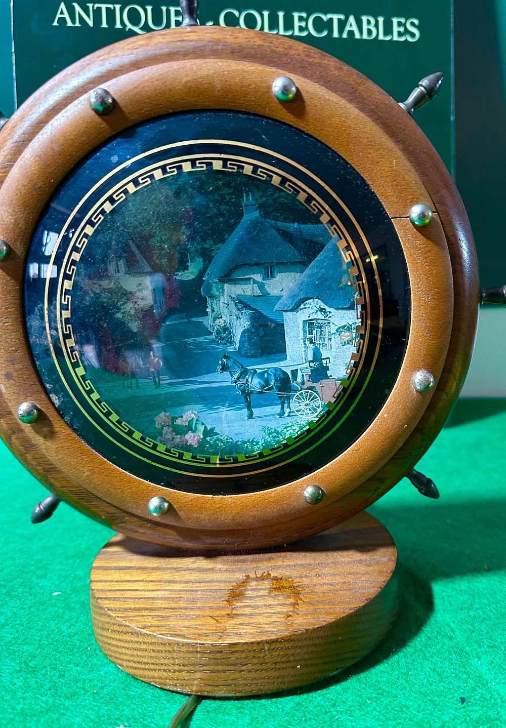 A Vintage Wooden Ship's Wheel Table Lamp. A vintage decorative table ornament, designed as a 