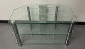 A Contemporary Three-Tier Glass and Metal Corner TV Stand. A contemporary three-tier media or Image - 2
