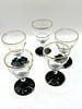 A Set of Five Mid-20th Century Clear and Black Glass Stemmed Glasses with Gold-Tone Accents. This Image - 2
