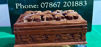 A Vintage Hand Carved Walnut Jewellery Box with Chinar Leaf Motif. A vintage hand carved walnut 