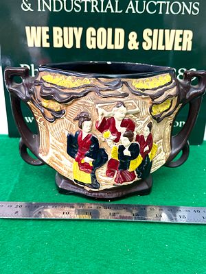 A Bretby Art Pottery 'Bamboo Ware' Jardiniere with Chinese Motif. A Bretby Art Pottery 'Bamboo 