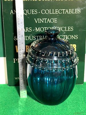 Vintage Empoli Art Glass Lidded Peacock Blue Candy Compote. A Vintage Empoli Art Glass Lidded 