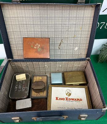A Vintage Suitcase Containing a King Edward Invincible Deluxe Tobacco Tin and a Collection of 