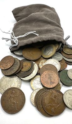 A Collection of Assorted British and World Coins, including Silver-Toned Alloys, in a 