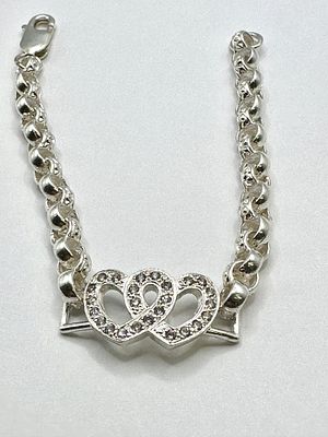 Sterling Silver Double Love Heart Belcher Bracelet. A contemporary sterling silver bracelet 
