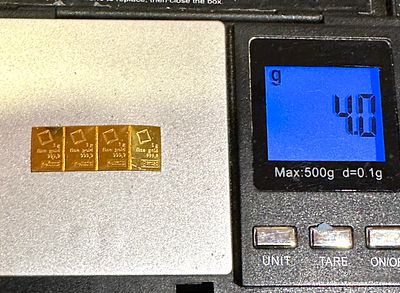 A Collection of Four Valcar 1-Gram Fine Gold Bullion Bars