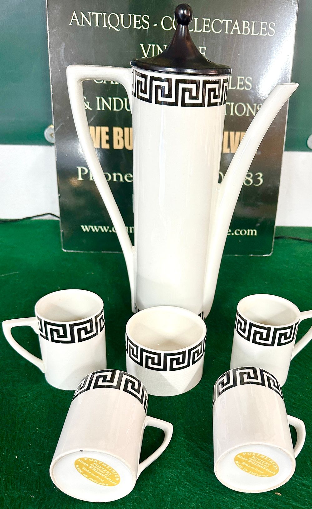 Lot 294: A Set of Portmeirion Greek Key Pattern Coffee Service Items Designed by Susan Williams-Ellis