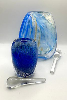 Two Hand-Blown Art Glass Perfume Bottles with Stoppers. Two hand-blown art glass perfume bottles 