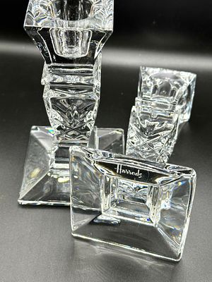 A Pair of Harrods Cut Crystal Candlesticks. A pair of heavy cut crystal candlesticks featuring 