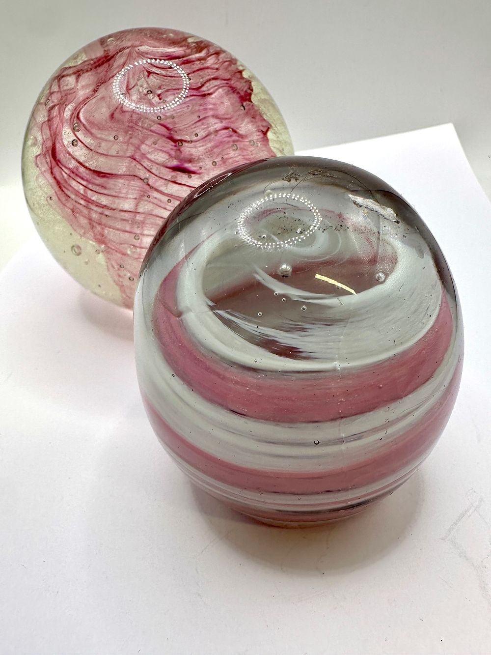 Lot 207: Two Pink and White Contemporary Studio Art Glass Paperweights