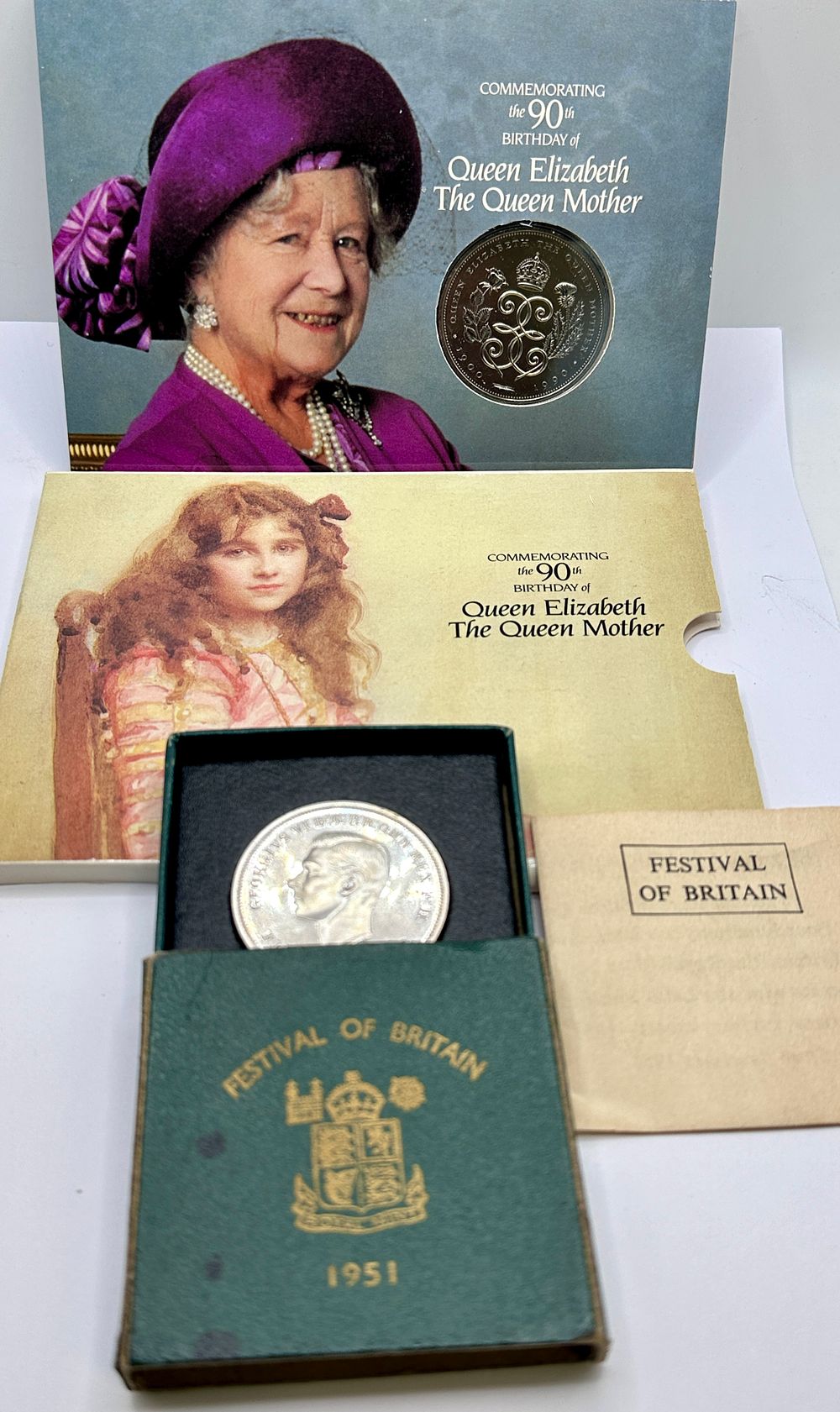 Lot 223: UK 1951 Five Shillings and 1990 Five Pounds, Cupro-Nickel Crowns