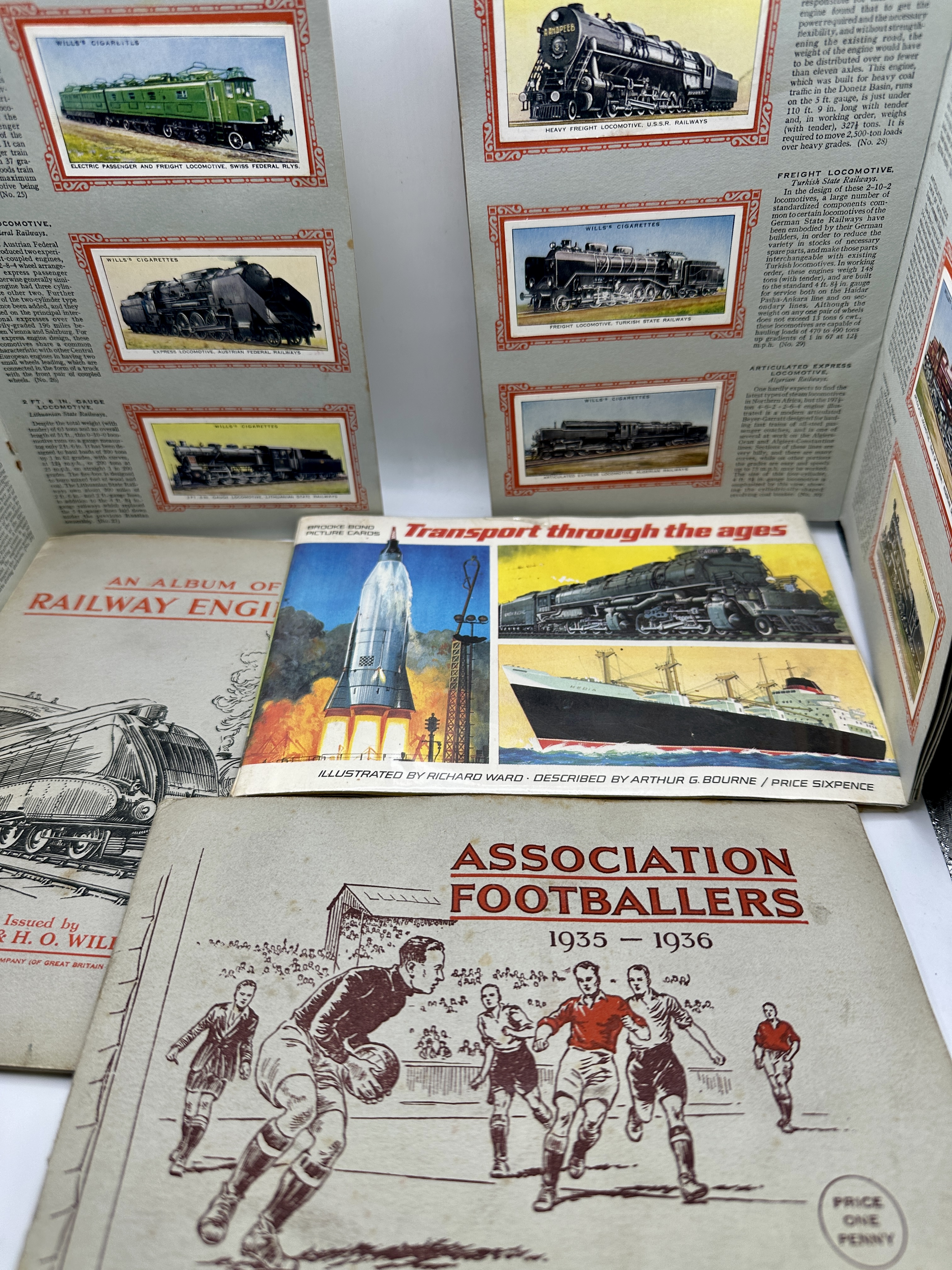 A Collection of Vintage W. D. and H. O. Wills and Brooke Bond Trade Card Albums Including Railway Engines and Association Footballers 1935 - 1936