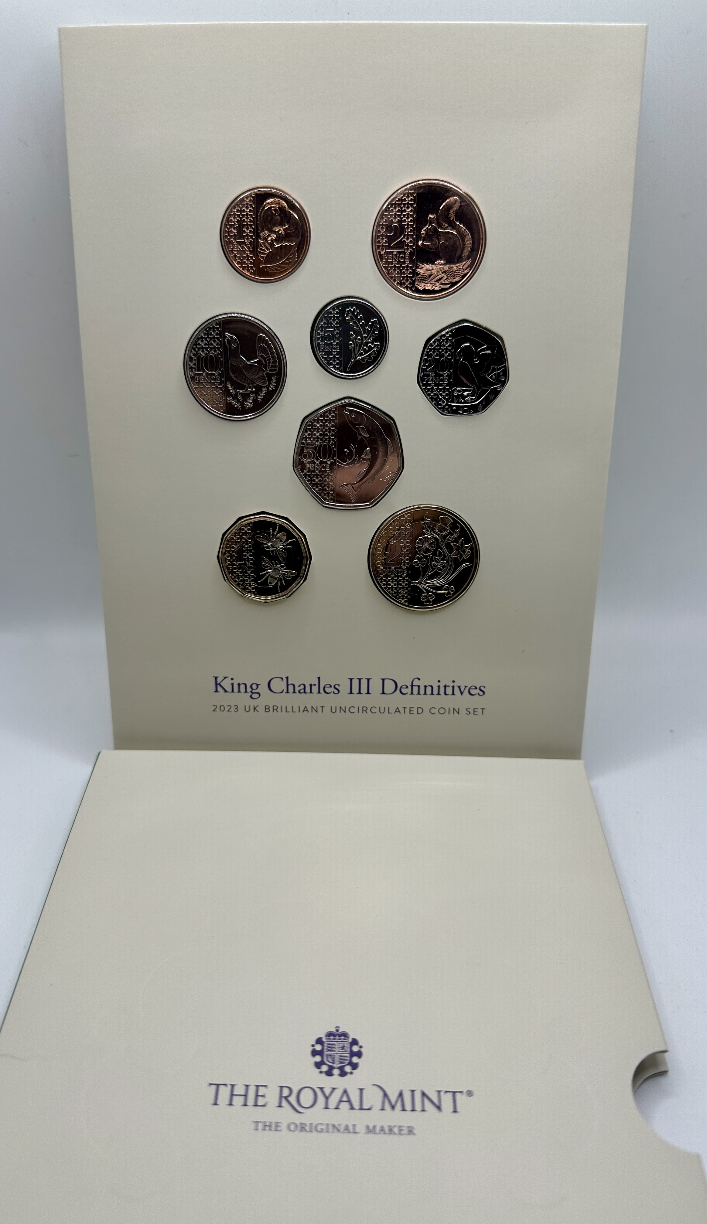 A Set of 2023 UK King Charles III Definitive Brilliant Uncirculated Coins