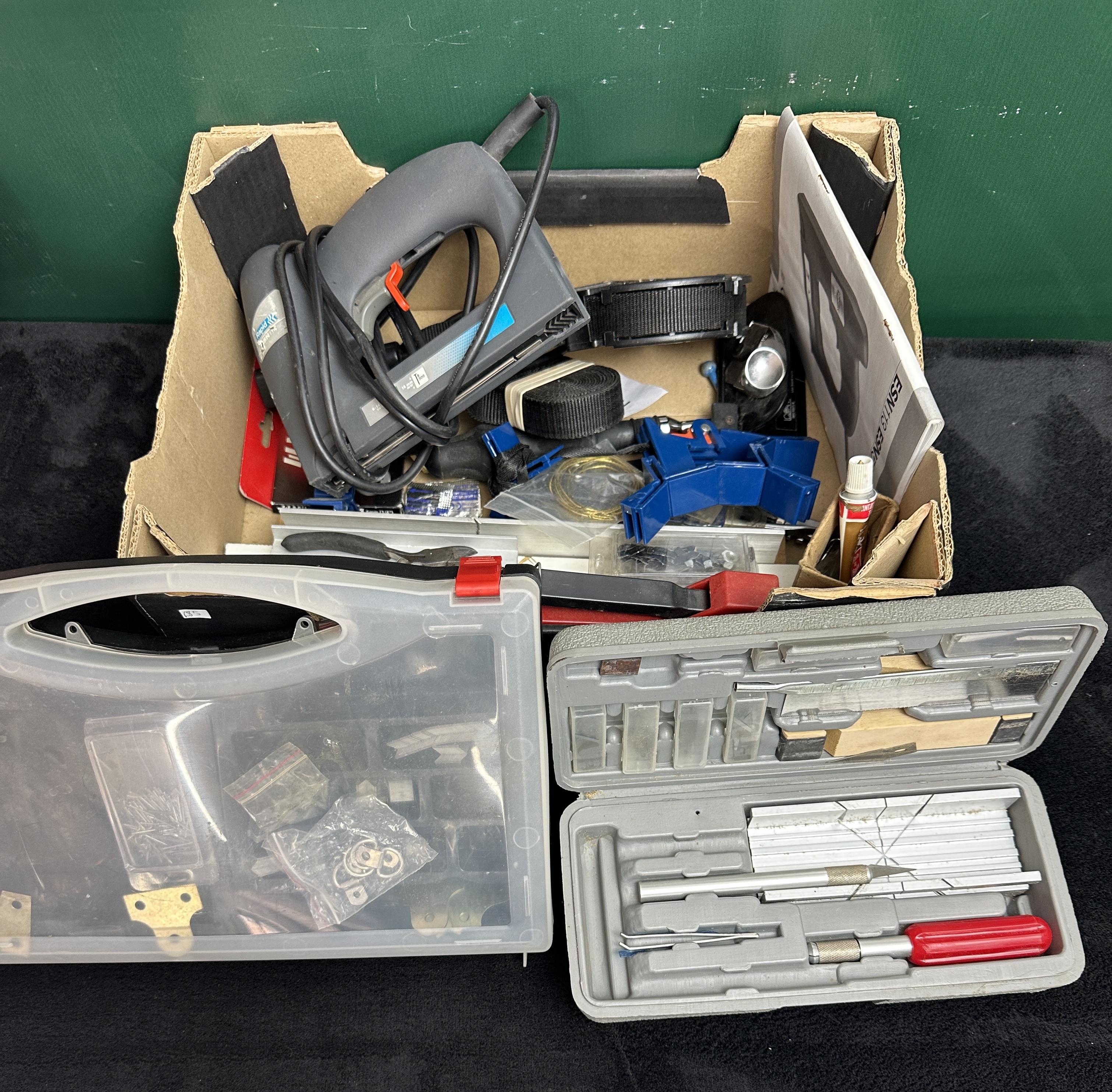 An Assortment of Picture Framing and Hobbyist Tools Including a Rapid ESN330 Electric Stapler