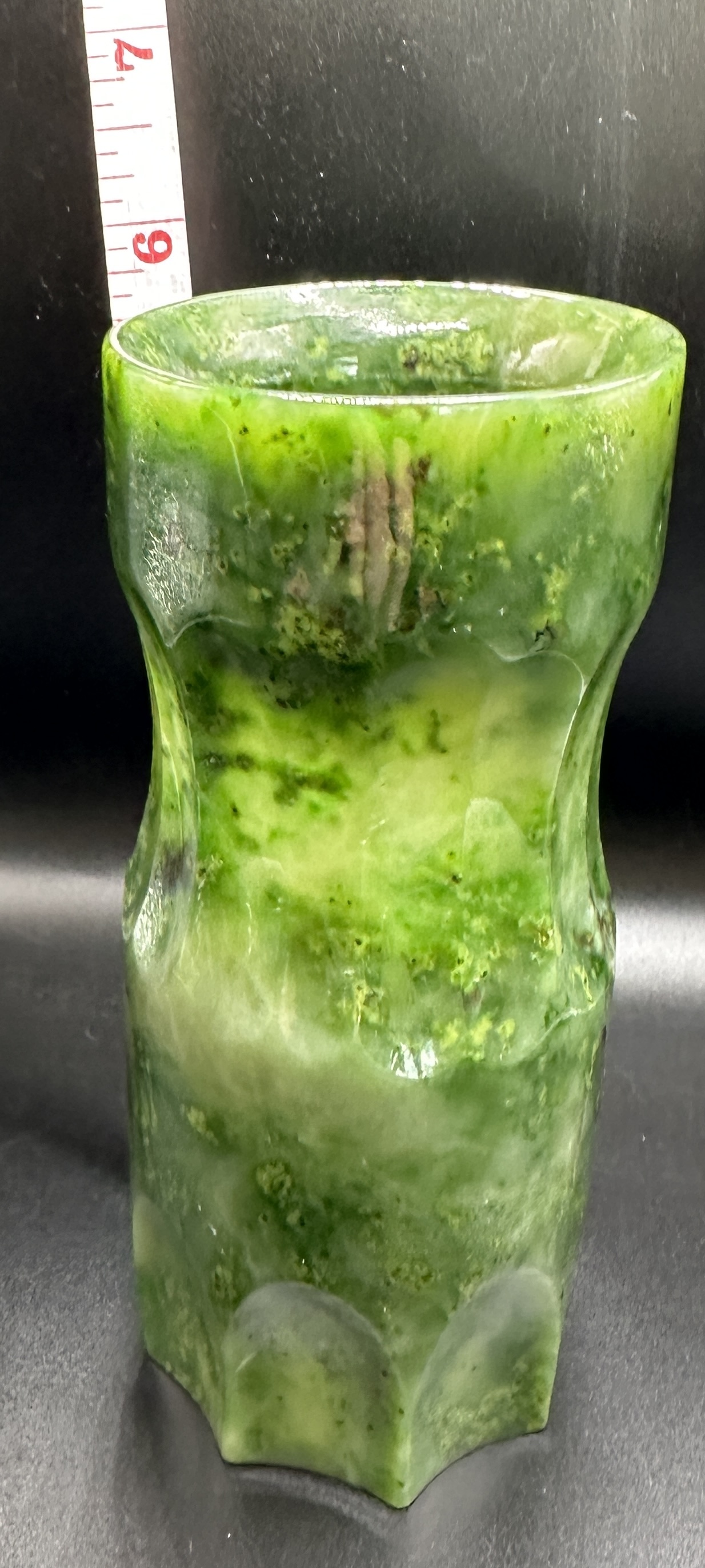 A Faceted Carved Green Stone Vase in the Style of Nephrite Jade
