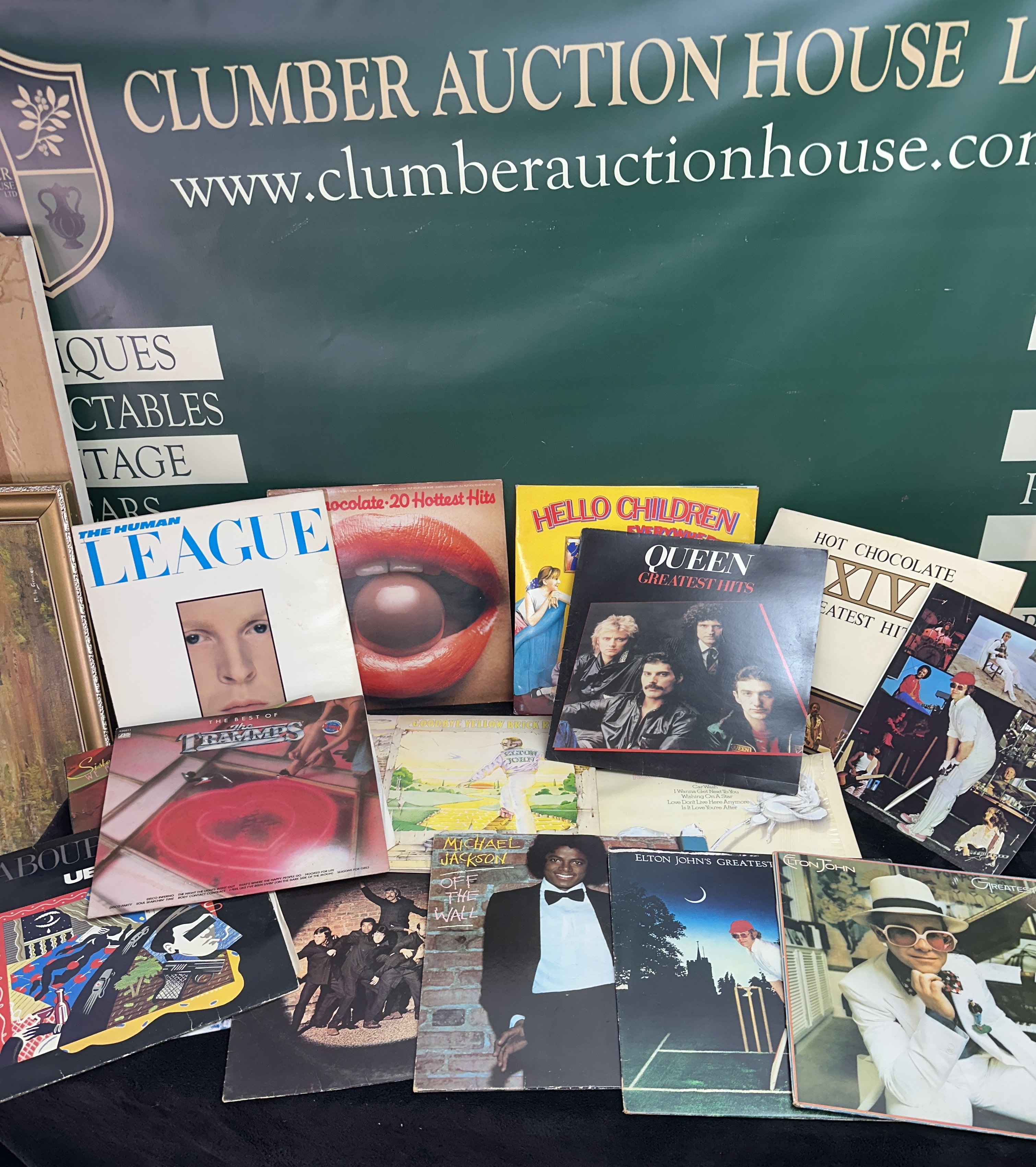 A Collection of Vintage Vinyl LP Records Including Michael Jackson, Queen and Elton John