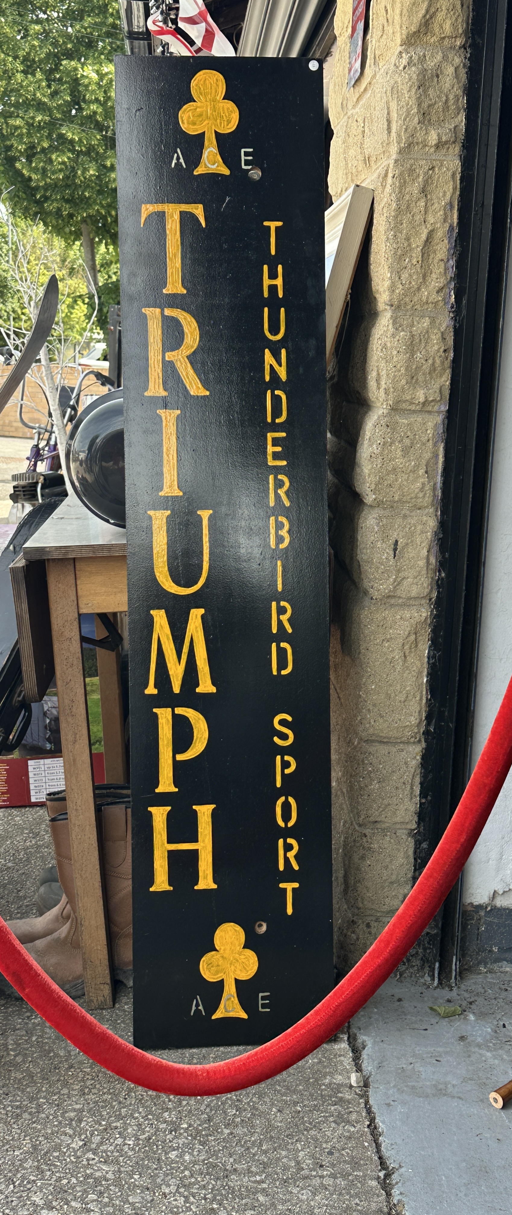 Hand-Painted Triumph Thunderbird Sport and Ace Cafe Vertical Wooden Sign