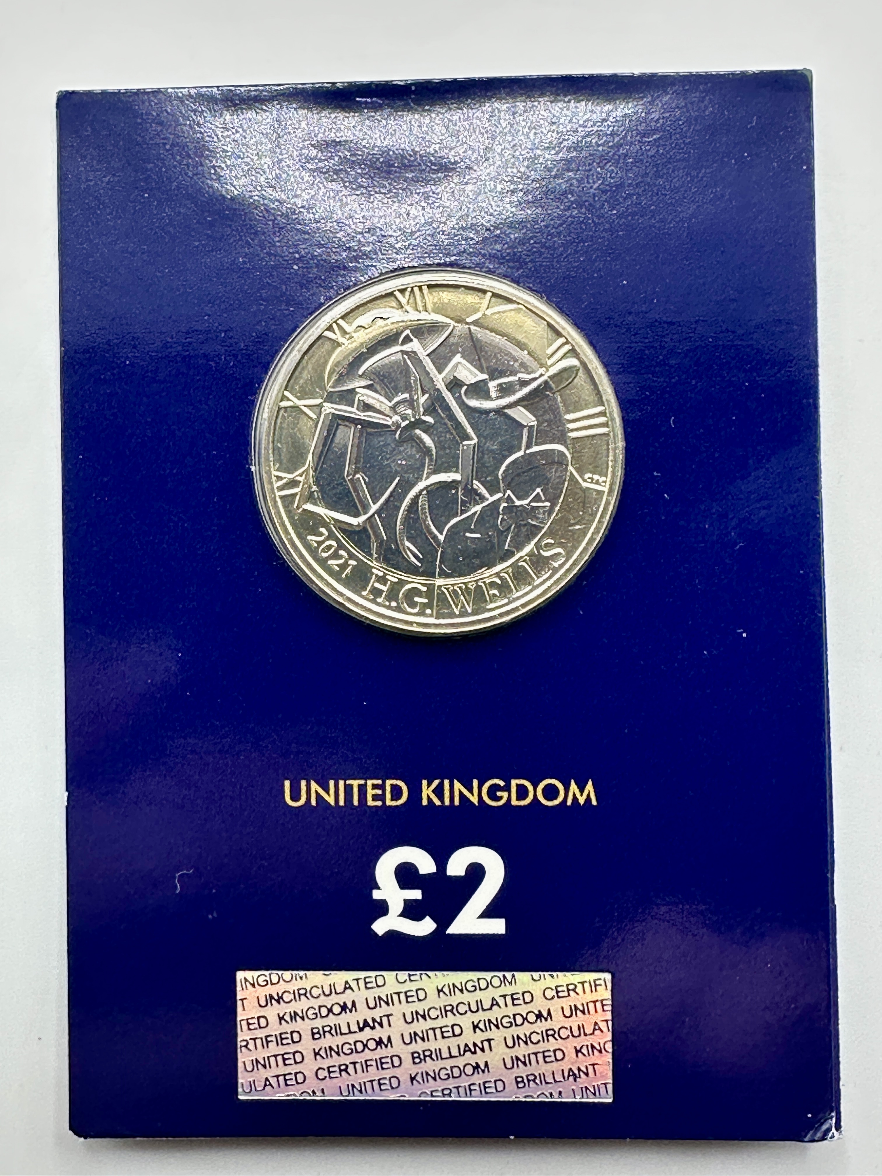 2021 UK H.G. Wells Brilliant Uncirculated £2 Coin in Change Checker Card