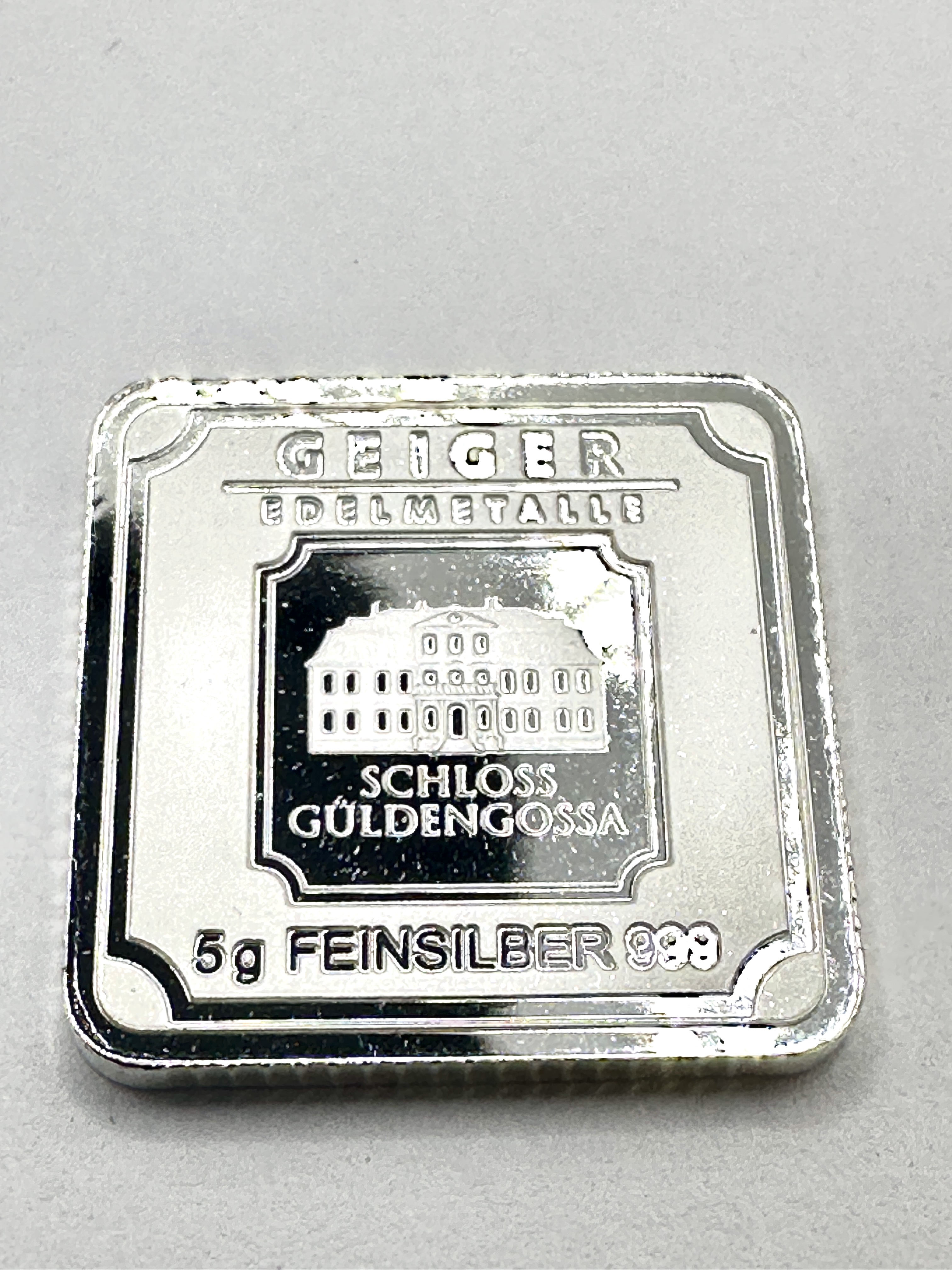 Geiger Edelmetalle Original 5 Gram .999 Fine Silver Square Bar
